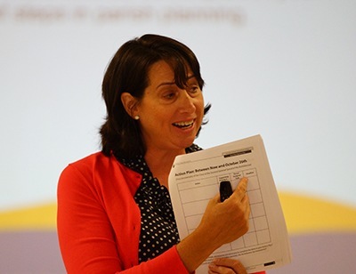 Former archdiocesan Synod director Rosemarie Banich, now a consultant with the Catholic Leadership Institute, leads a planning session for local pastors and their parish staffs Aug. 27 at Immaculate Conception Church in Hialeah