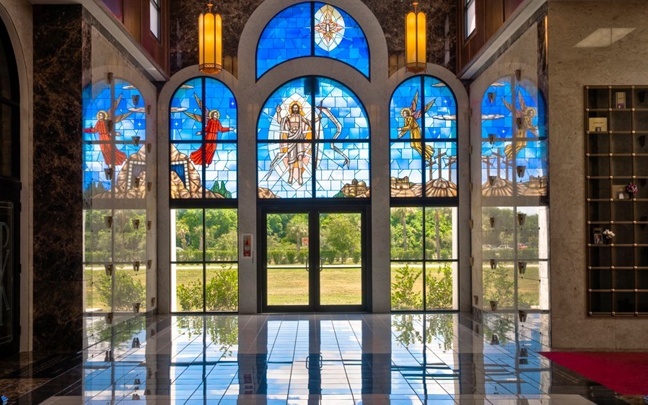 Entrance to the mausoleum and chapel at Our Lady Queen of Heaven Cemetery in North Lauderdale, which were dedicated this September.