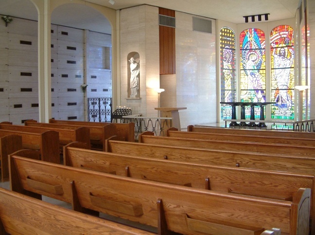 The chapel at Our Lady of Mercy Cemetery in Miami is located within a mausoleum.